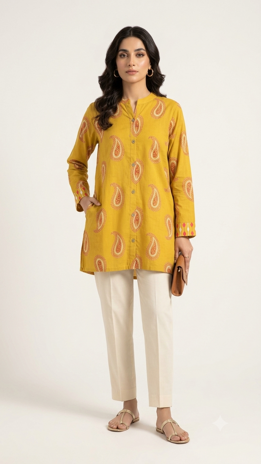 Pure Cotton mustard yellow  Short Top