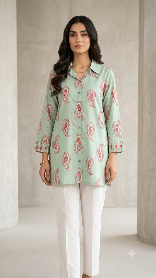 Pure Cotton mint green  Short Top