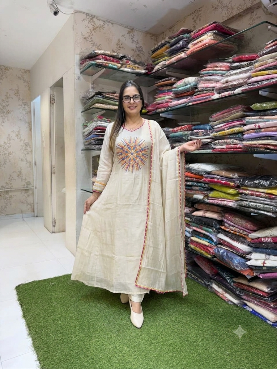 Mull Chanderi Off White 3pc Set