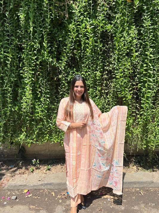 PURE LINEN JAAM-DANI Weaving 3 PC SET-PEACH PINK COLOR
