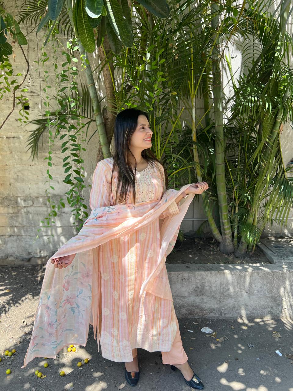 PURE LINEN JAAM-DANI Weaving 3 PC SET-PEACH PINK COLOR