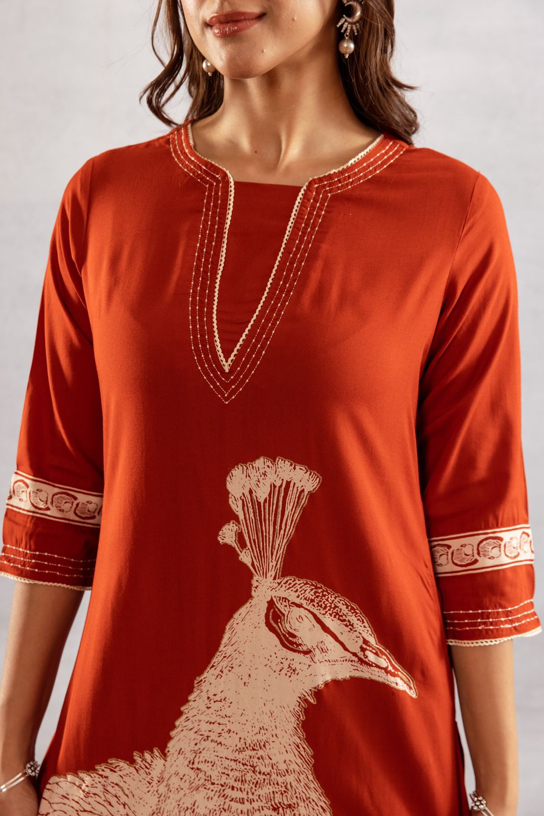 GFH Signature Premium Viscose German Rayon Long Co-ord Set with C-Cut Pattern Red Color
