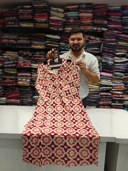 Flex Cotton Cordset With Floral Print off white and wine color