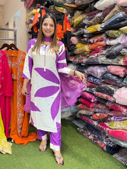German Rayon White And Purple 3pc Set