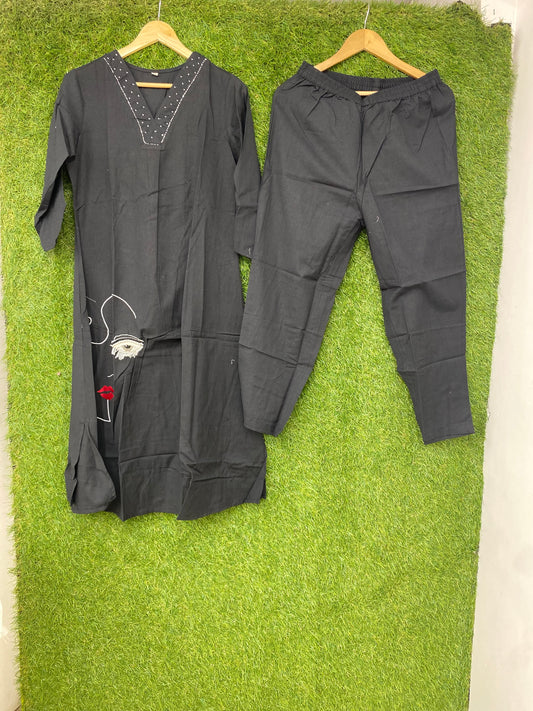Pure Cotton Cordset Black Color
