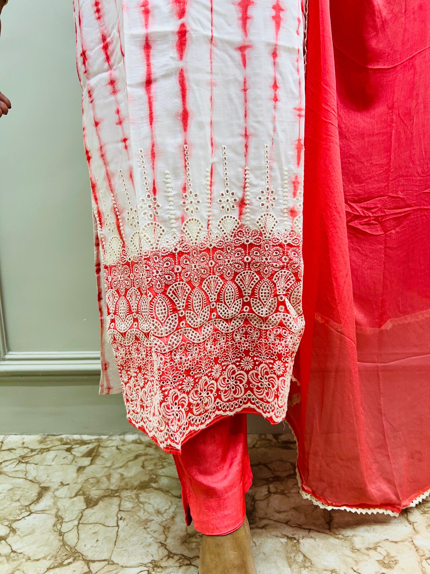 Premium Muslin Shibori Tye Dye 3 Pc Set- Neon Pink Color