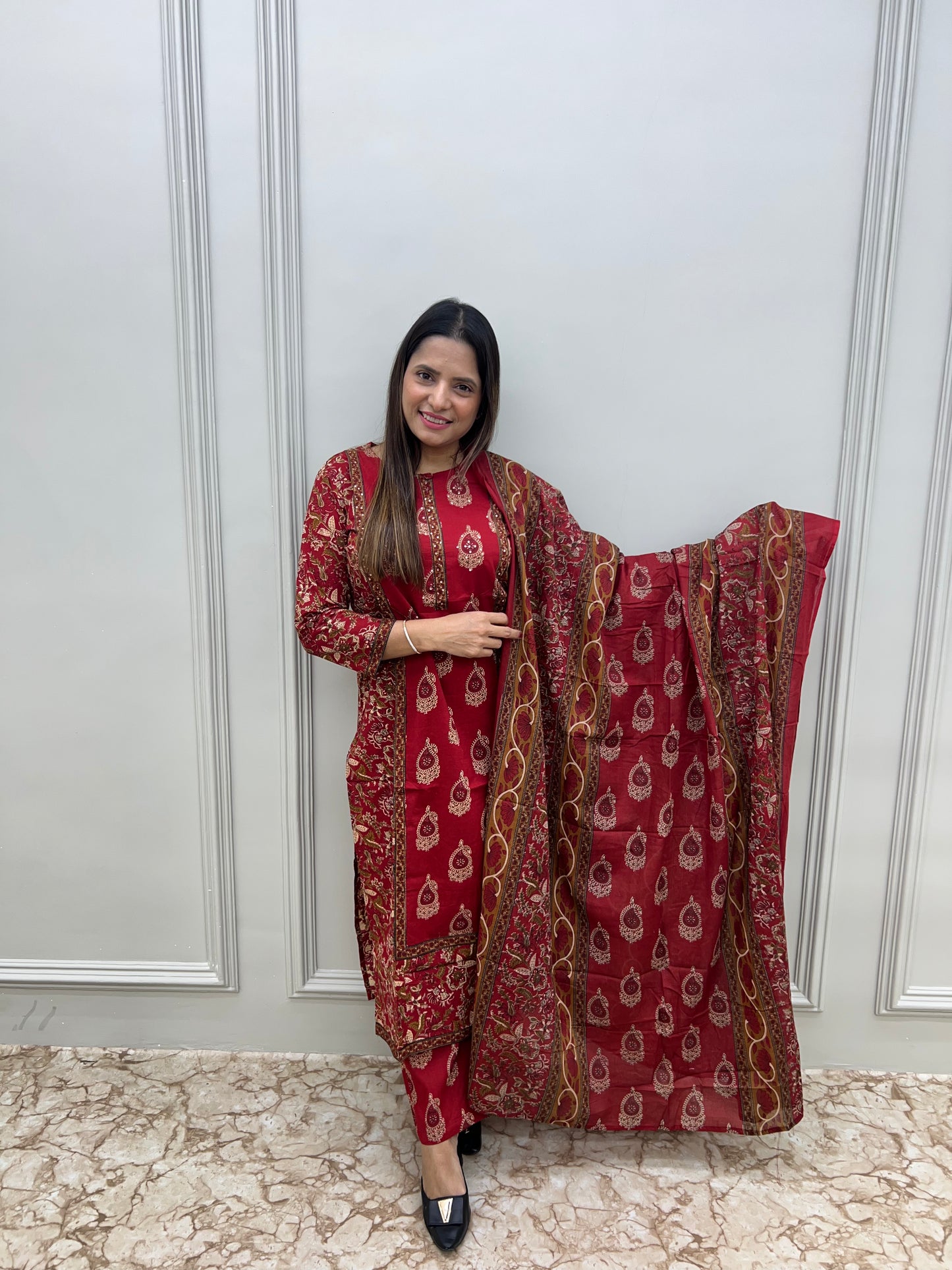 Pure Jaipuri Cotton Handblock  Kalamkari Print- Maroon Colour