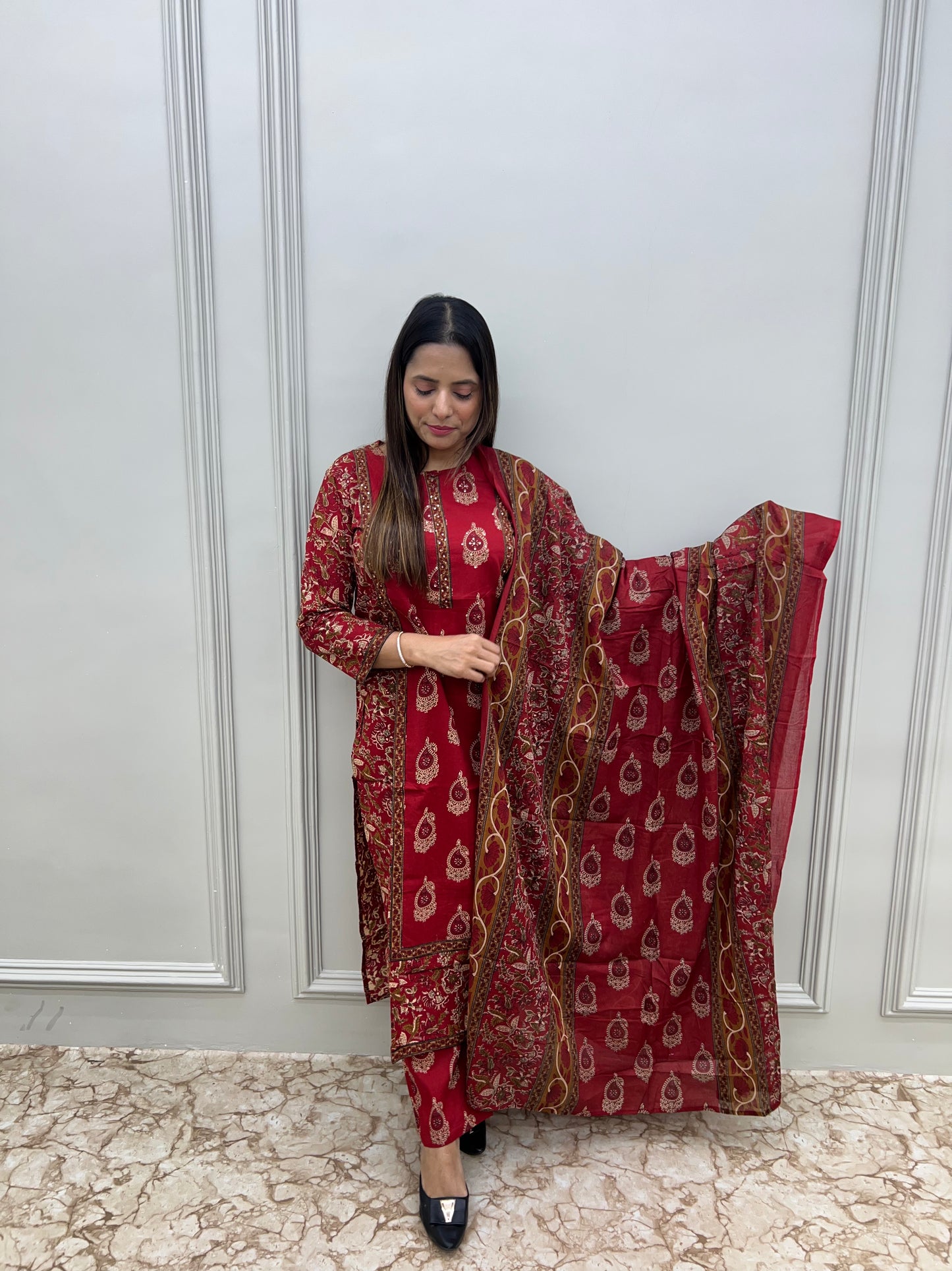 Pure Jaipuri Cotton Handblock  Kalamkari Print- Maroon Colour