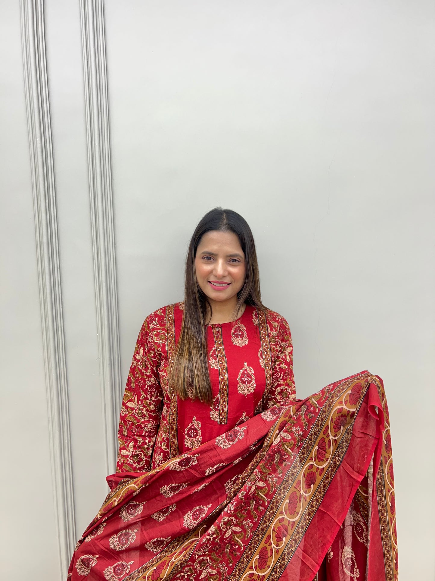 Pure Jaipuri Cotton Handblock  Kalamkari Print- Maroon Colour
