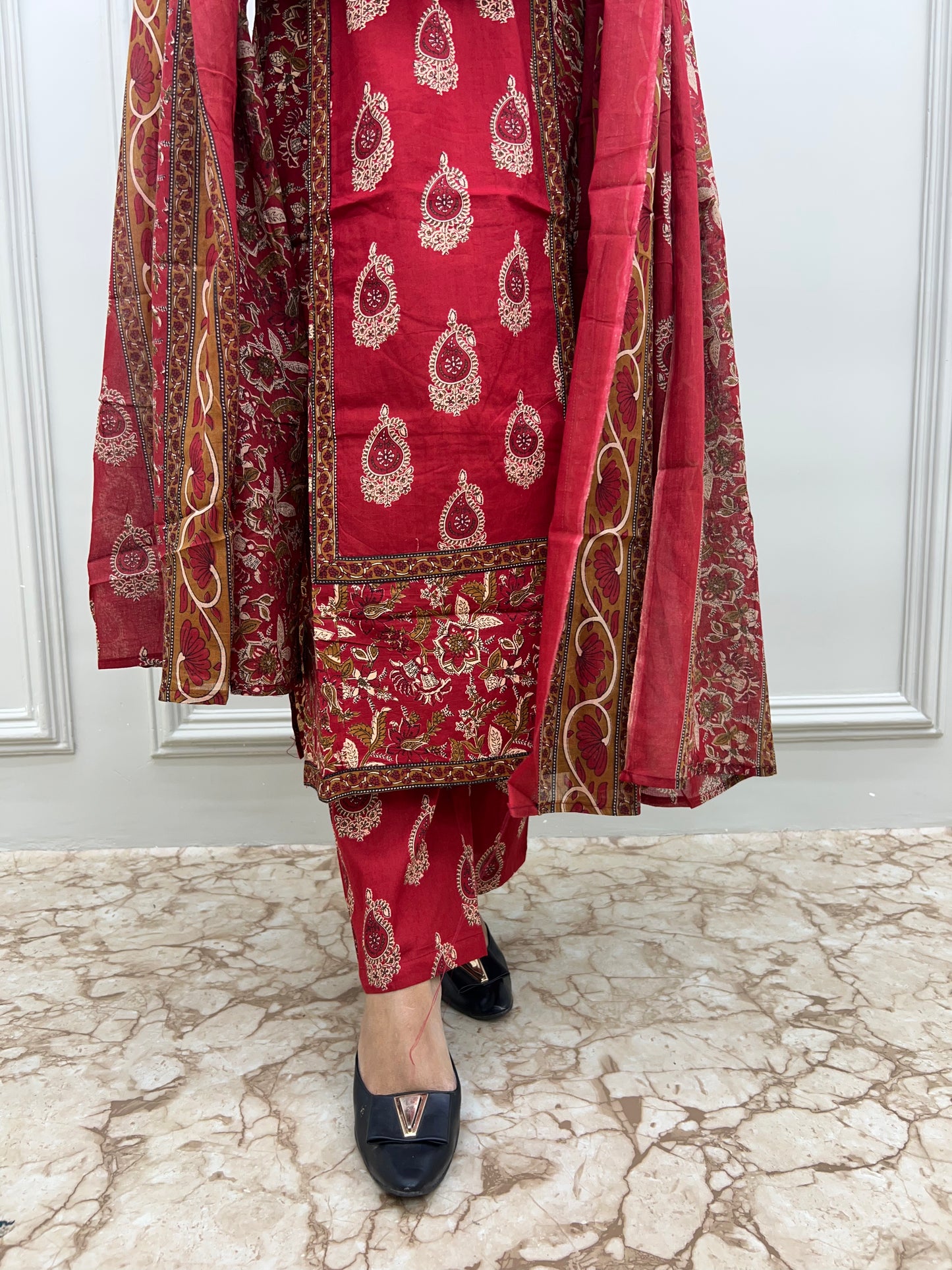 Pure Jaipuri Cotton Handblock  Kalamkari Print- Maroon Colour