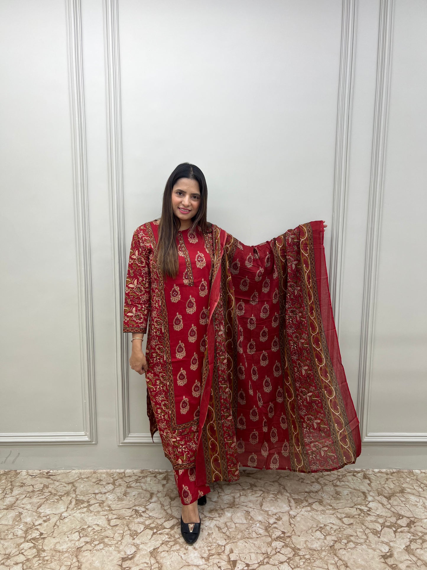 Pure Jaipuri Cotton Handblock  Kalamkari Print- Maroon Colour