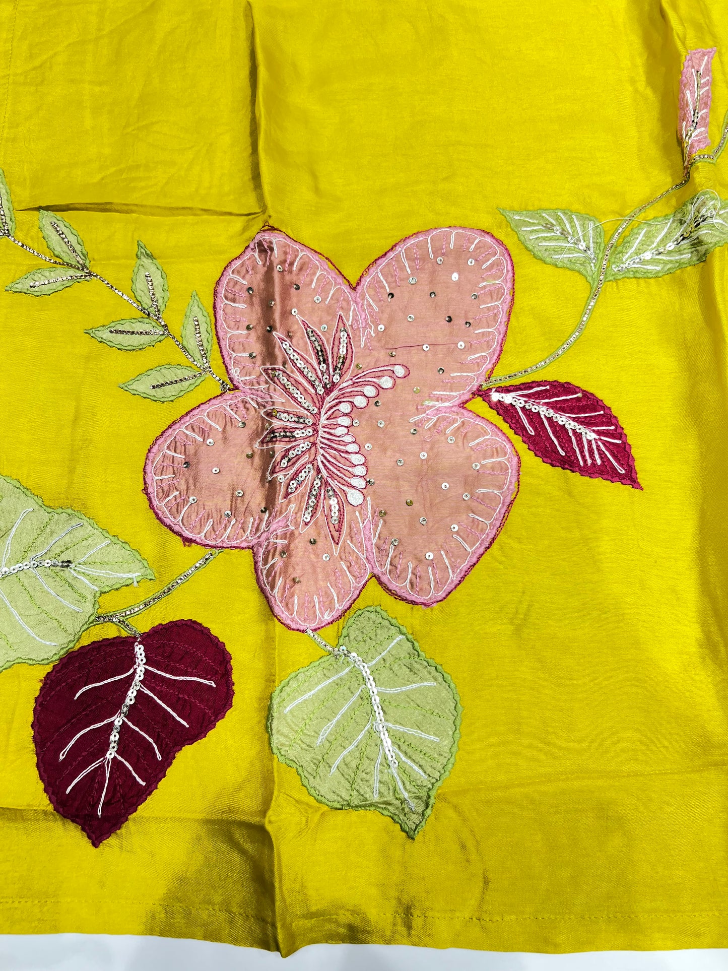 Pure Russian Silk With Applique Work- Mustard Color