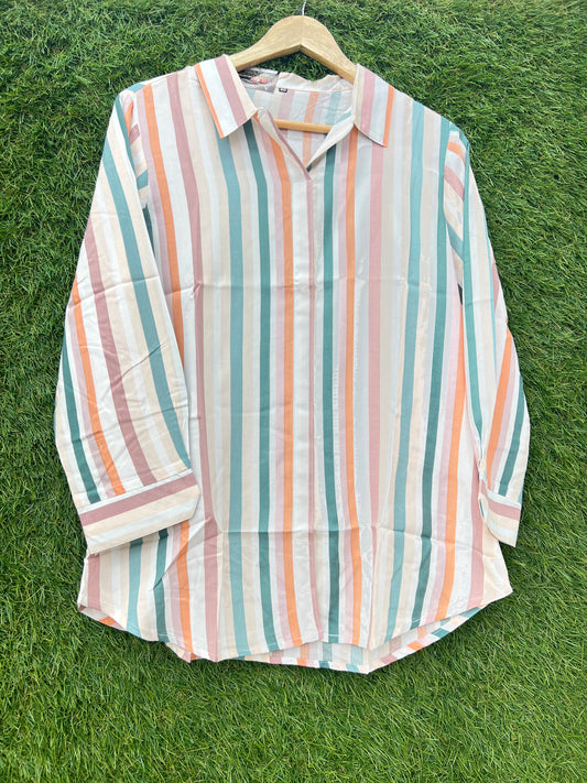 Pure Cotton Fabric Satin Stripe Shirt With Pink Line