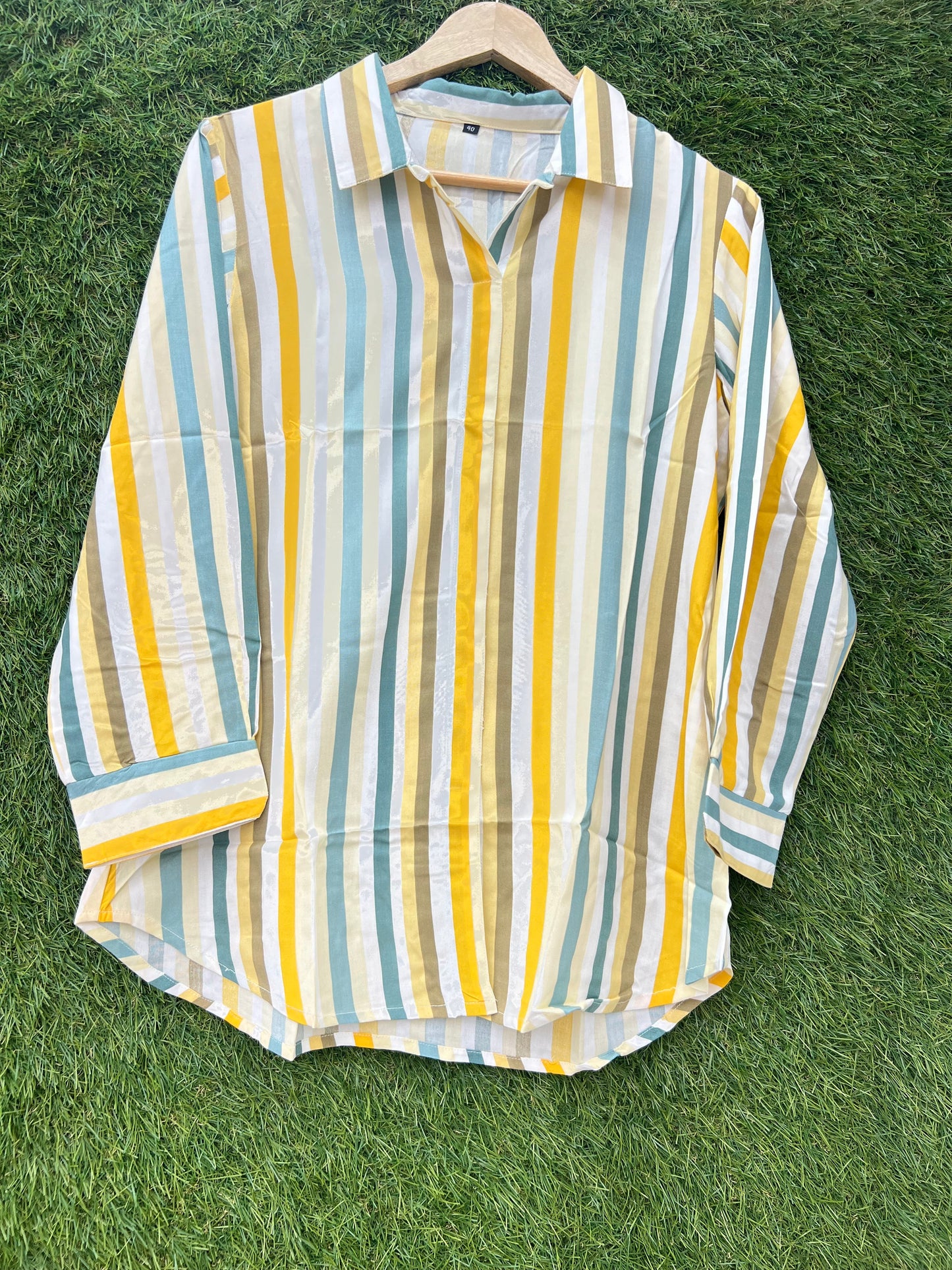 Pure Cotton Fabric Satin Stripe Shirt With Yellow Line