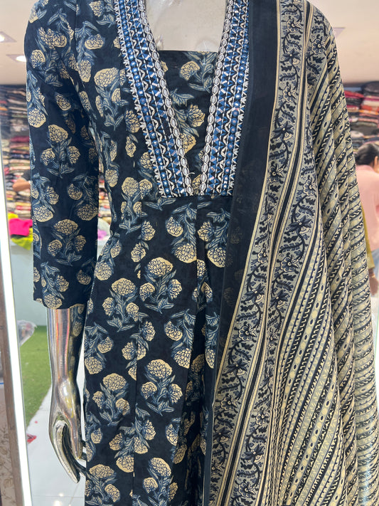 Pure Jaipuri Cotton A- line 3 pc Suit