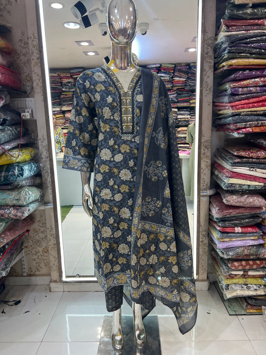 Pure Jaipuri Cotton A-line 3 Pc Suit( Big Size only)