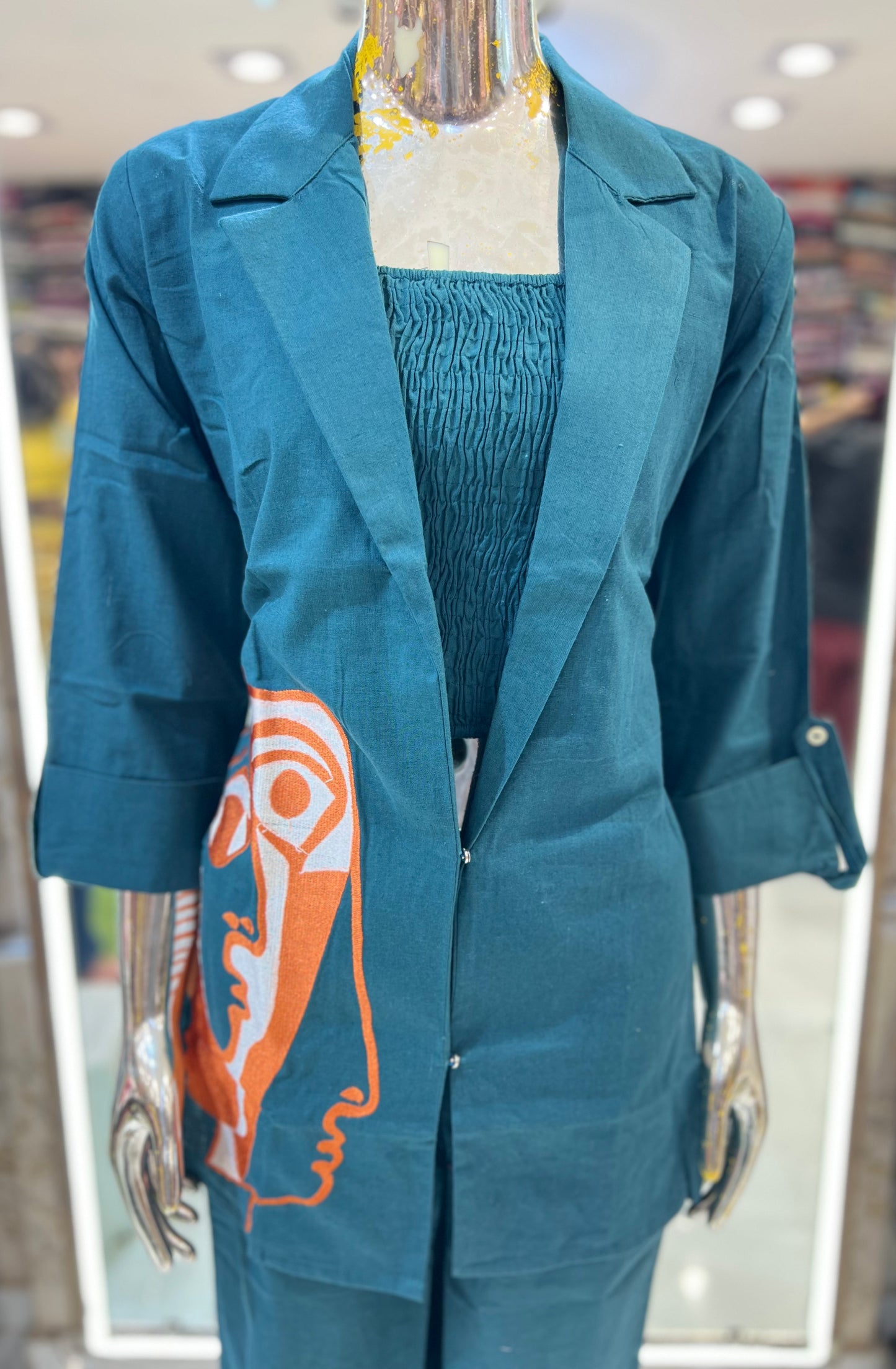 Pure Jaipuri Jacket Cotton Coordset Rama Green Color