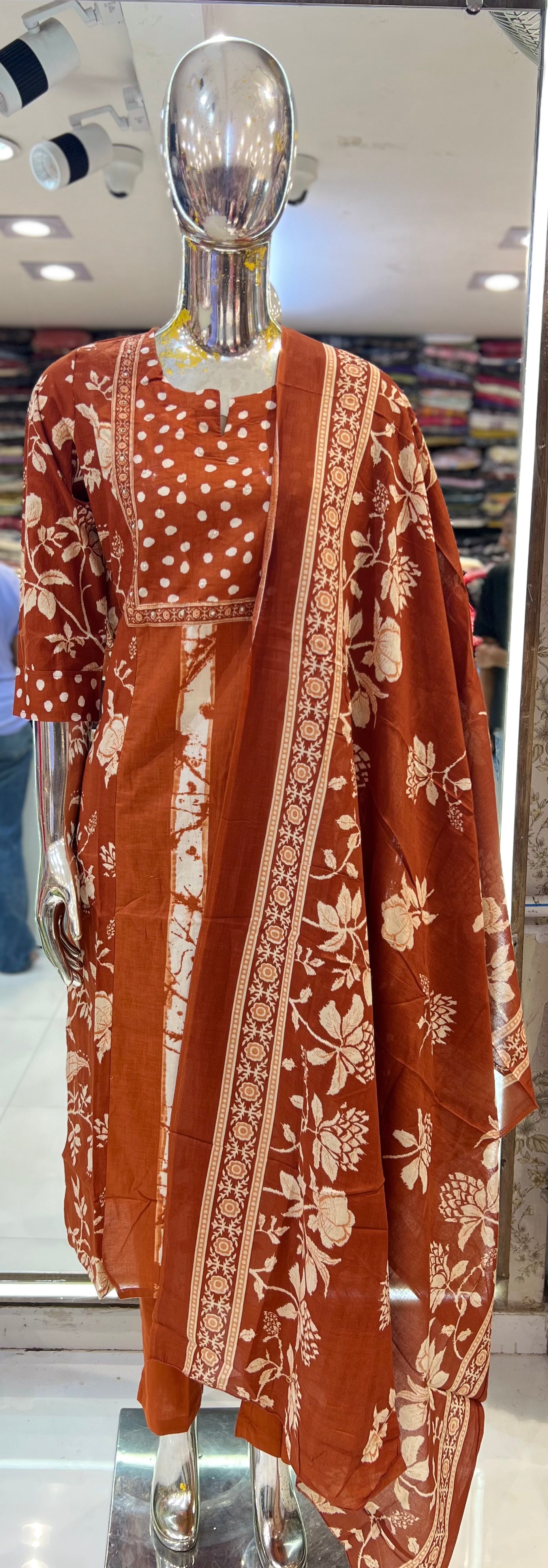 Pure Jaipuri60*60 Cotton In Floral Print 3pc Set Orange Color
