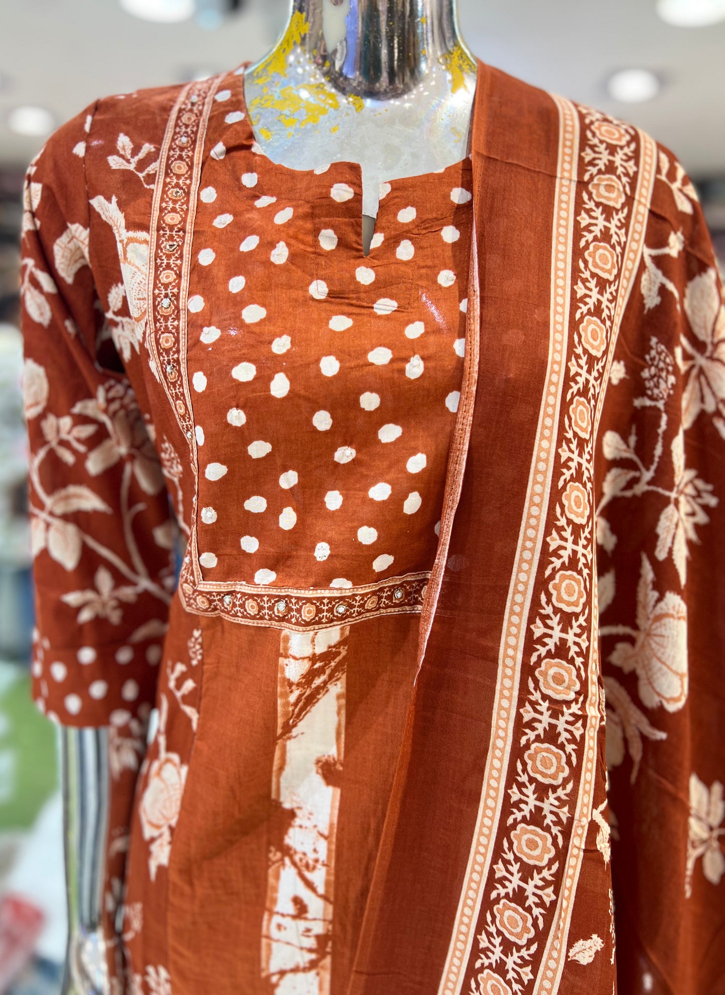 Pure Jaipuri60*60 Cotton In Floral Print 3pc Set Orange Color