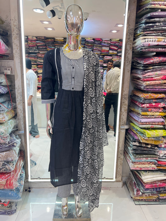 Pure Cotton 3pc Set Black Color With White line