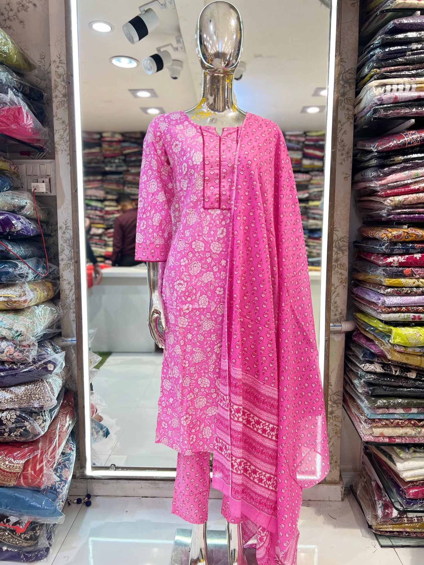 Pure Jaipuri Cotton 3pc Set Floral print Pink Color