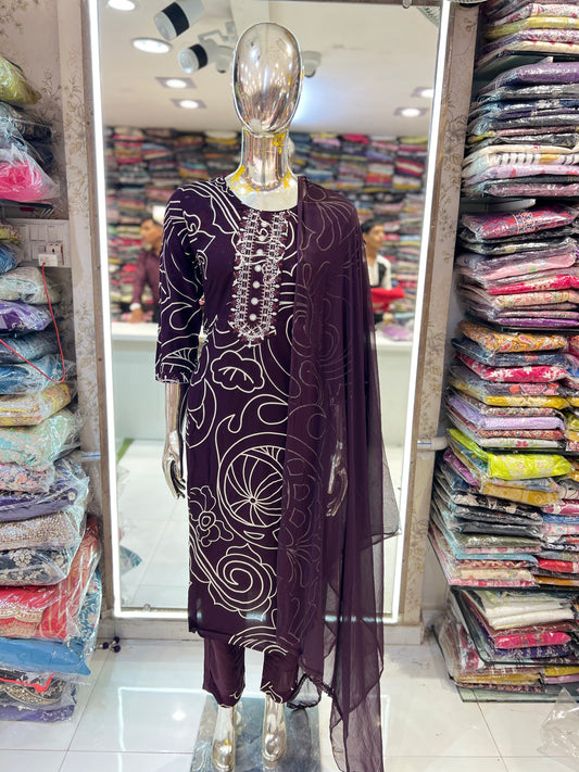 Pure Rayon 3pc Set  Wine Color