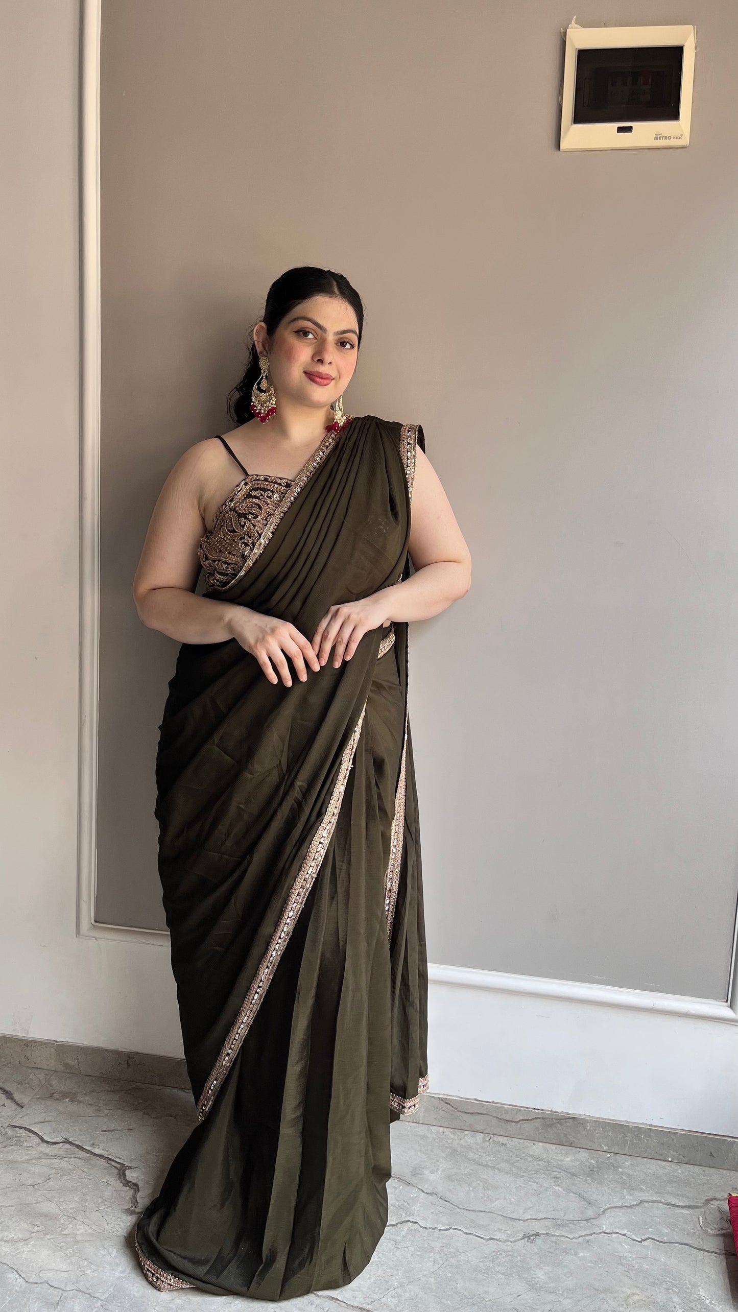 Crush Silk Dark Mahendi Green Raffle Saree