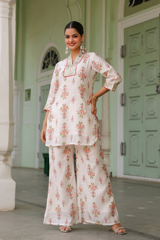 Pure Chenderi Fabric With Lining Bottom Plazo Sifon Duppta