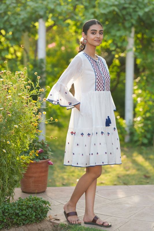 Pure Mull cotton Midi In Lacework With Cotton Lining