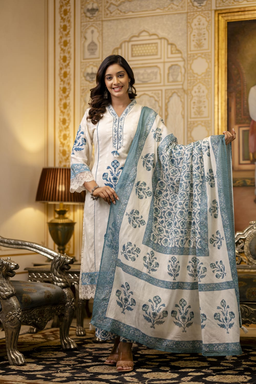 Jaipuri Premium Doby Cotton With Lace Work & Mull Duppata
