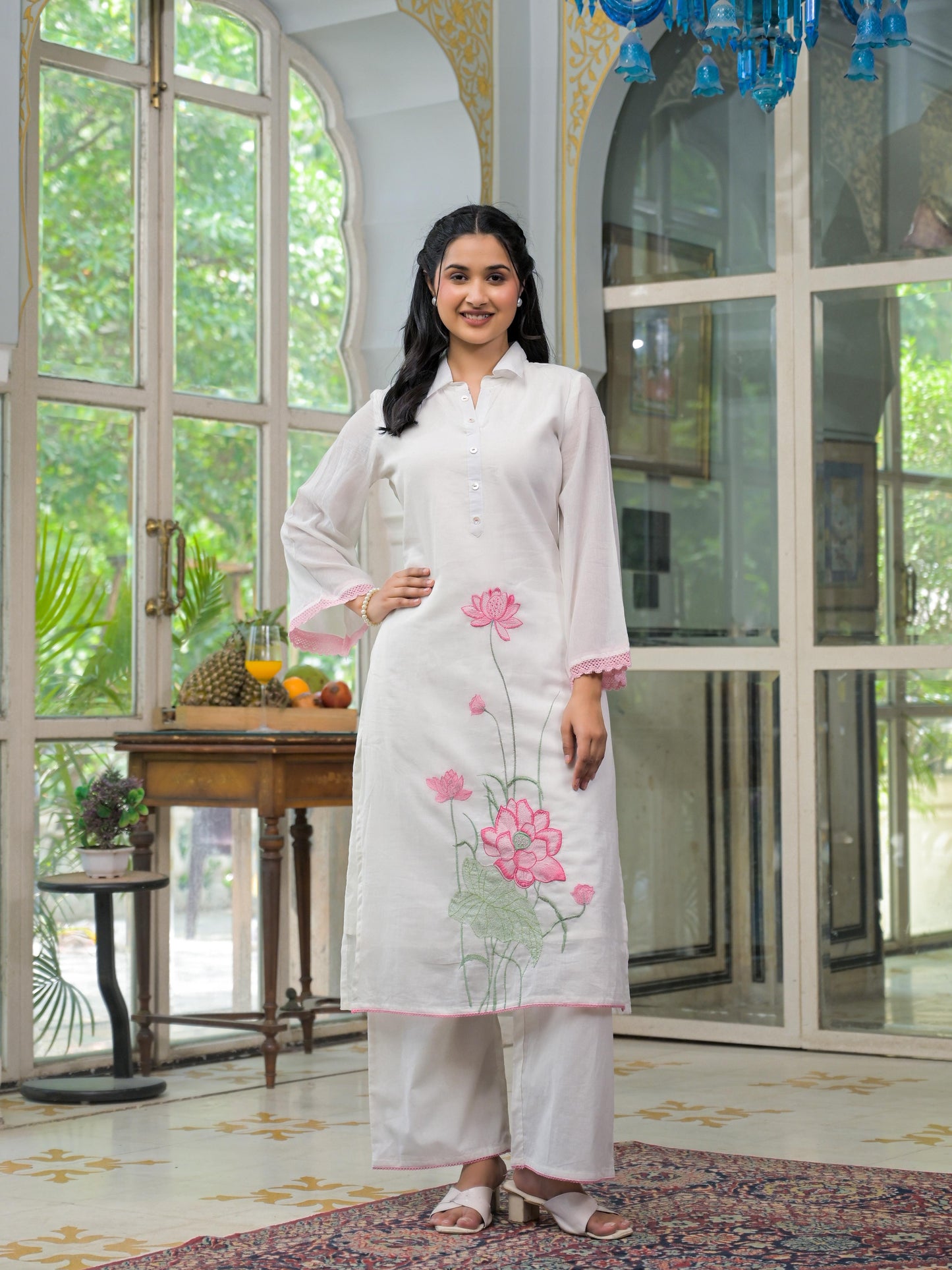 Pure Mull Cotton Cordset- white color