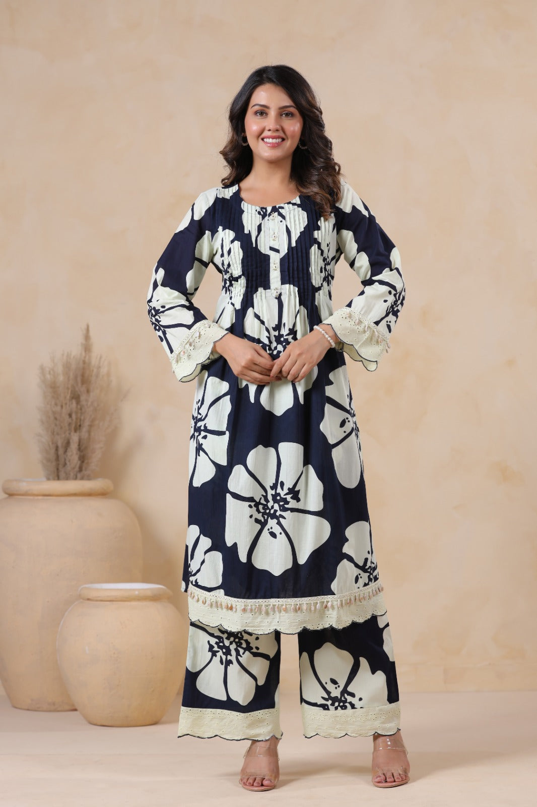 Pure Jaipuri Cotton Coordset With Pintex design Blue Color