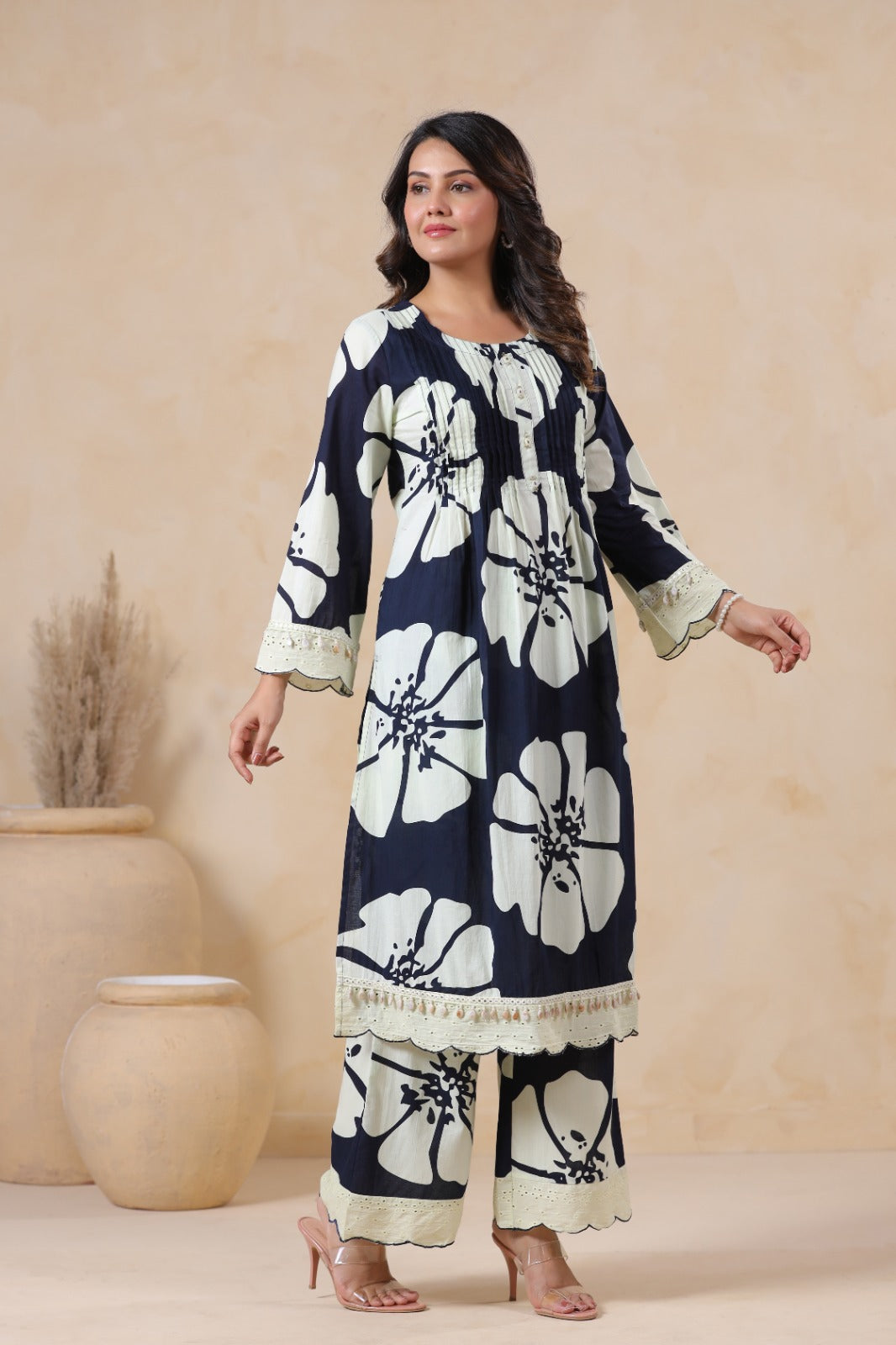 Pure Jaipuri Cotton Coordset With Pintex design Blue Color