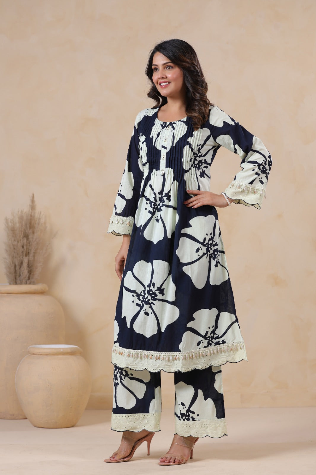 Pure Jaipuri Cotton Coordset With Pintex design Blue Color