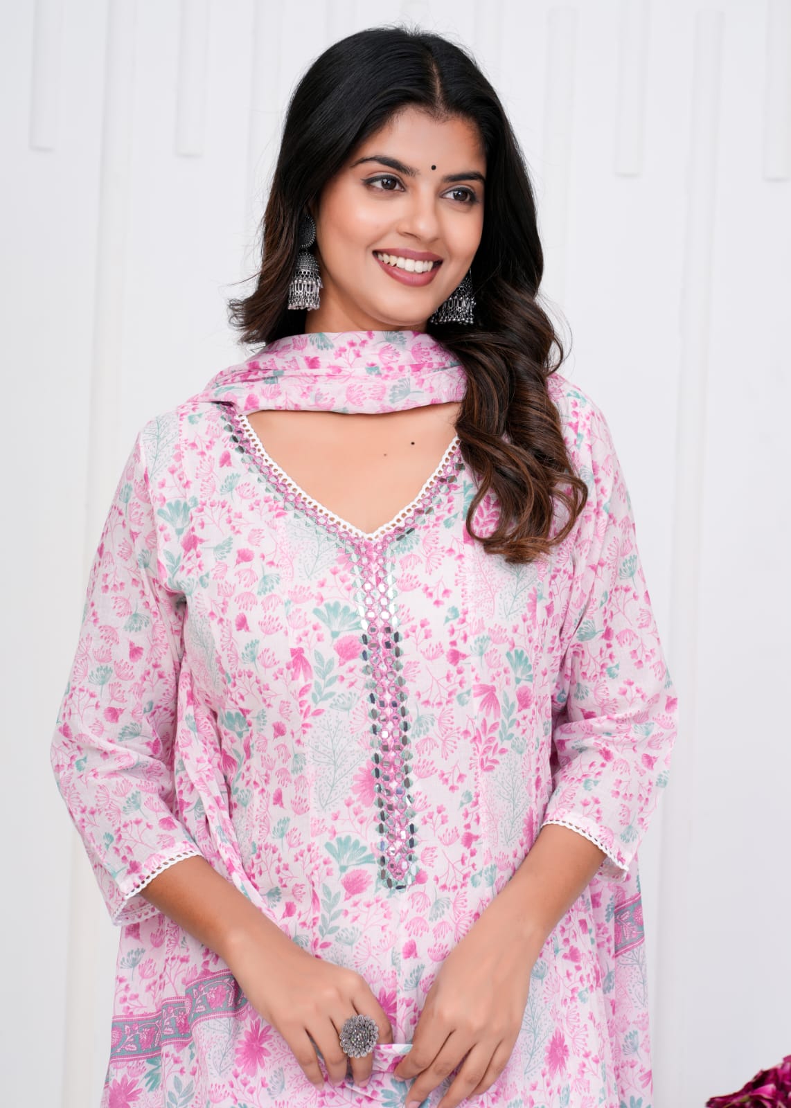 Pure Mull Cotton Shoulder Anarkali- Baby Pink Color