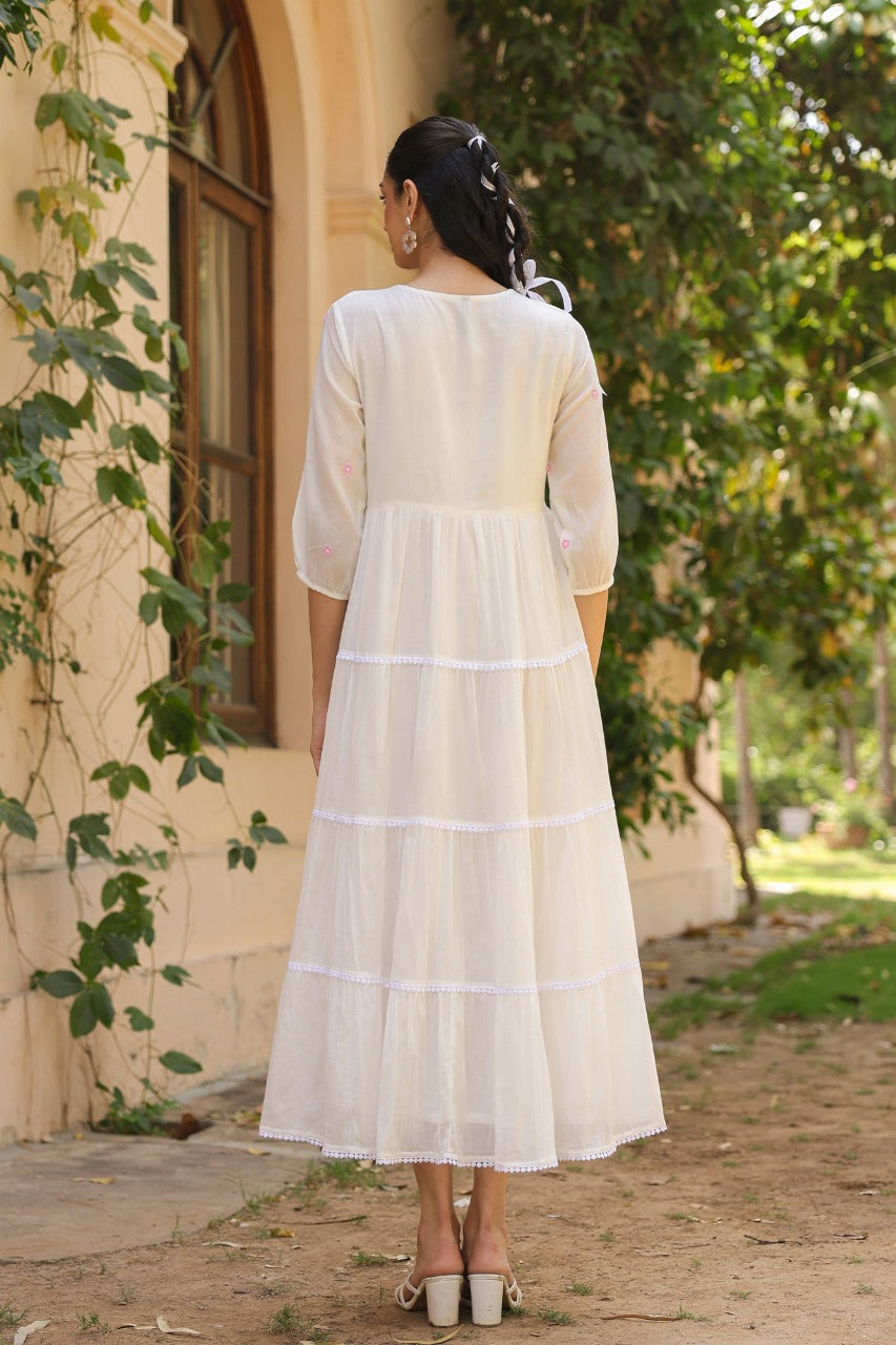 Pure Mull Cotton Long Midi With Cotton Lining White and Pink