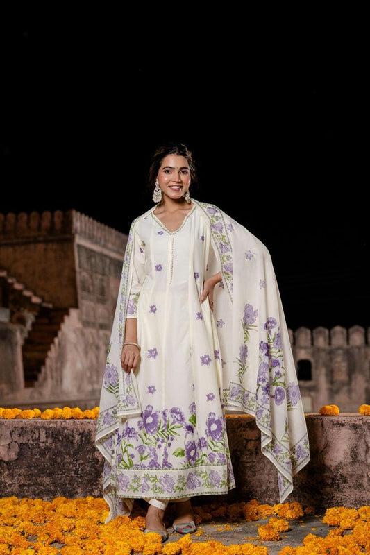 Pure Mull Cotton Anarkali With Potli Buttons
