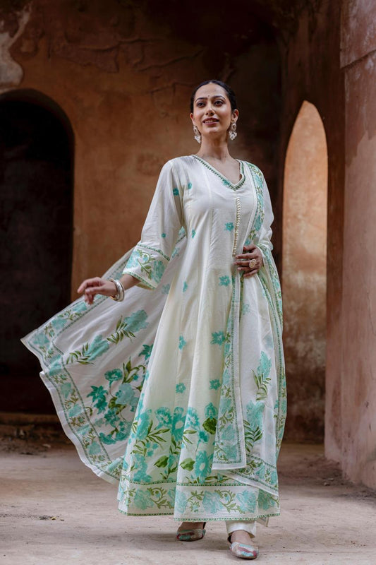 Pure Mull Cotton Anarkali With Potli Buttons