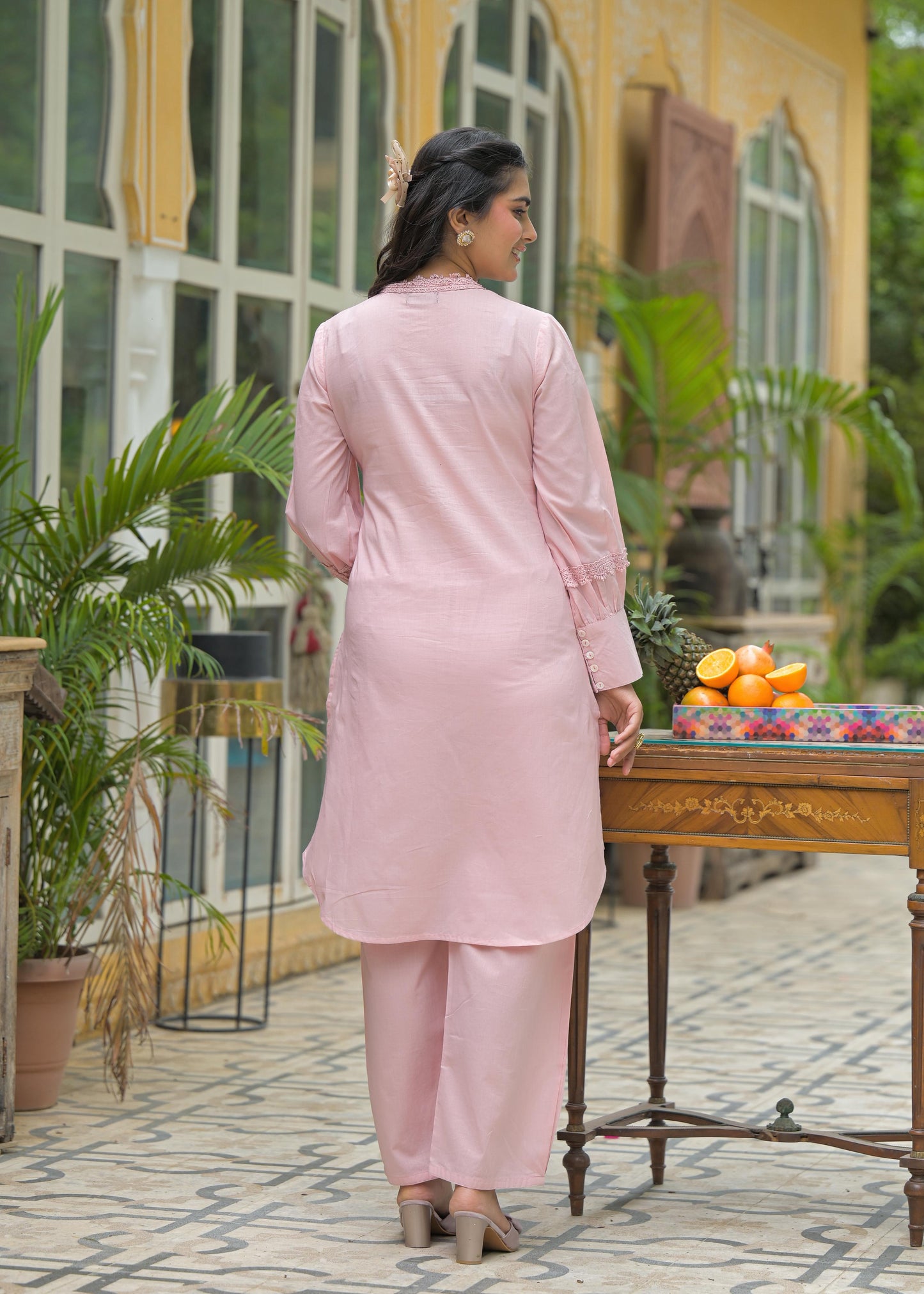 Pure Cotton Cordset Embrodeiry Thread Work Light Pink Color