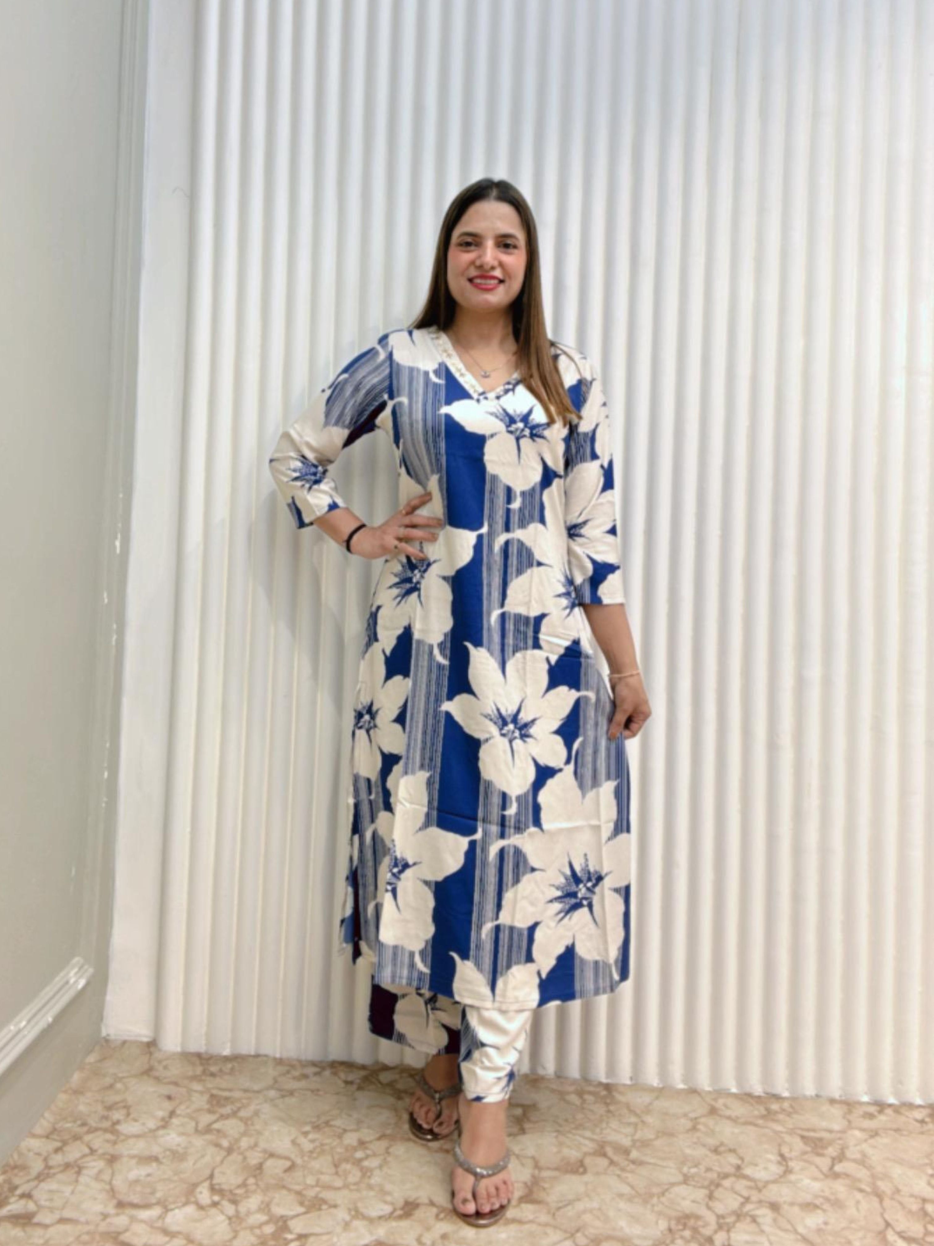 German Rayon Blue 2pc Set