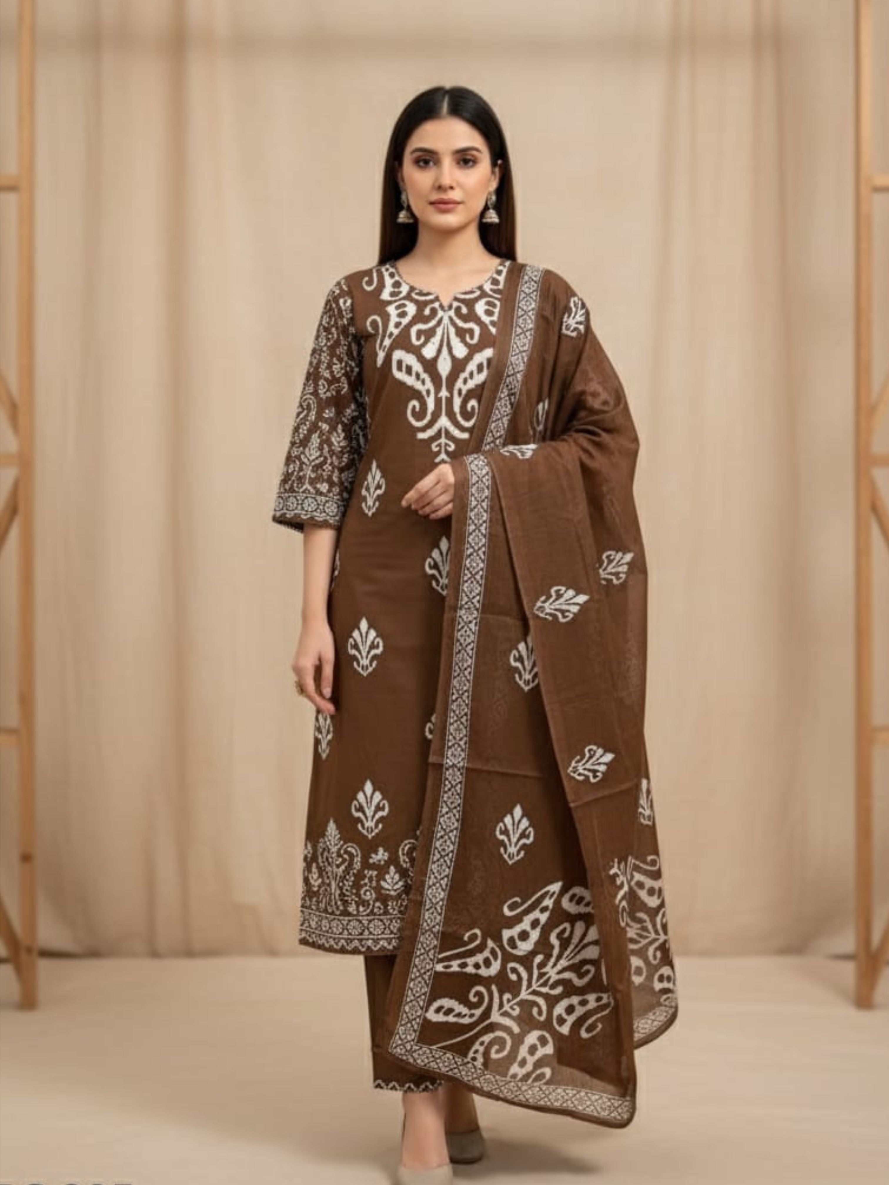 Cotton A-Line Brown 3pc Set