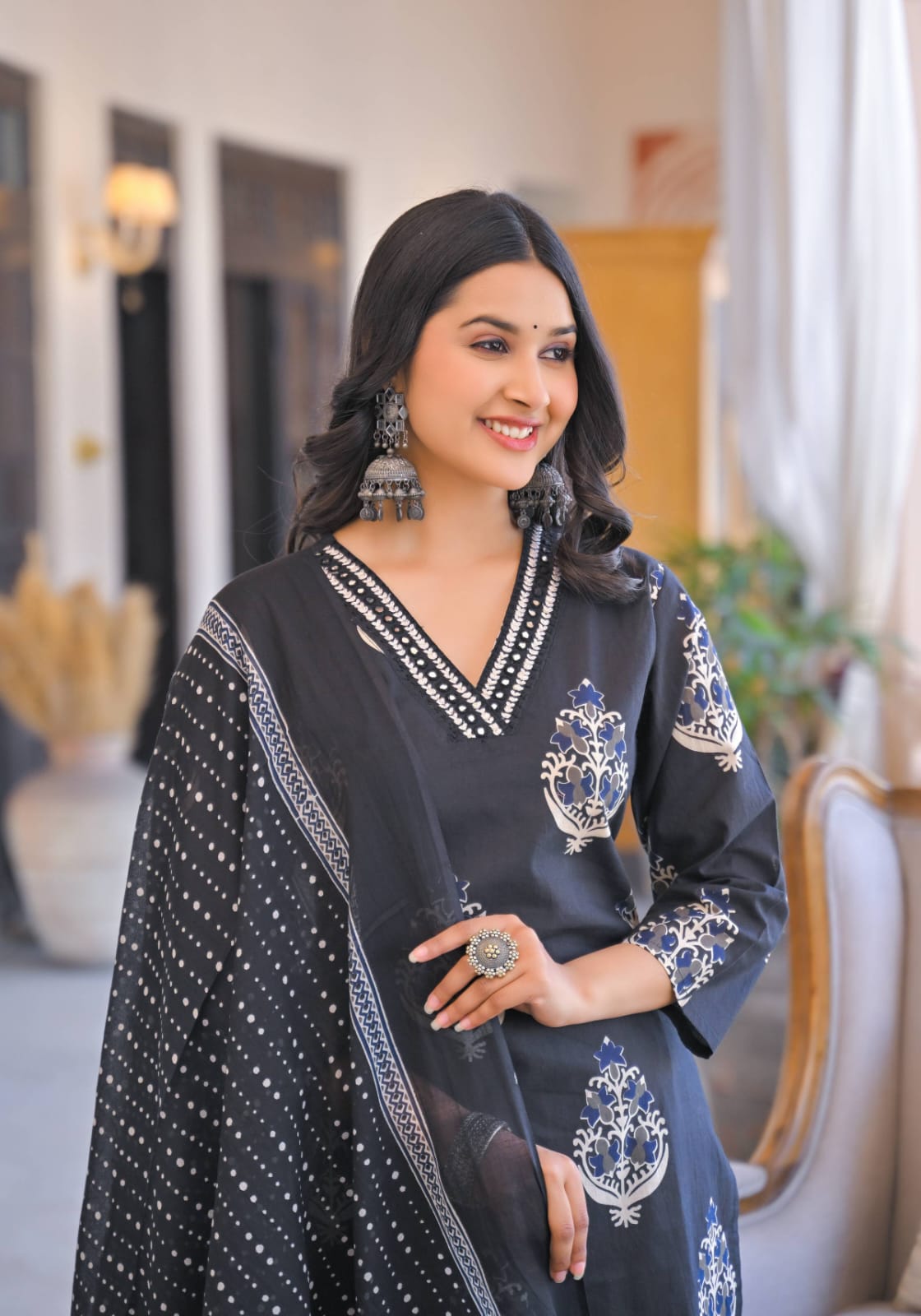 Pure Cotton Hand Block Print Coord Set with Mulmul Dupatta