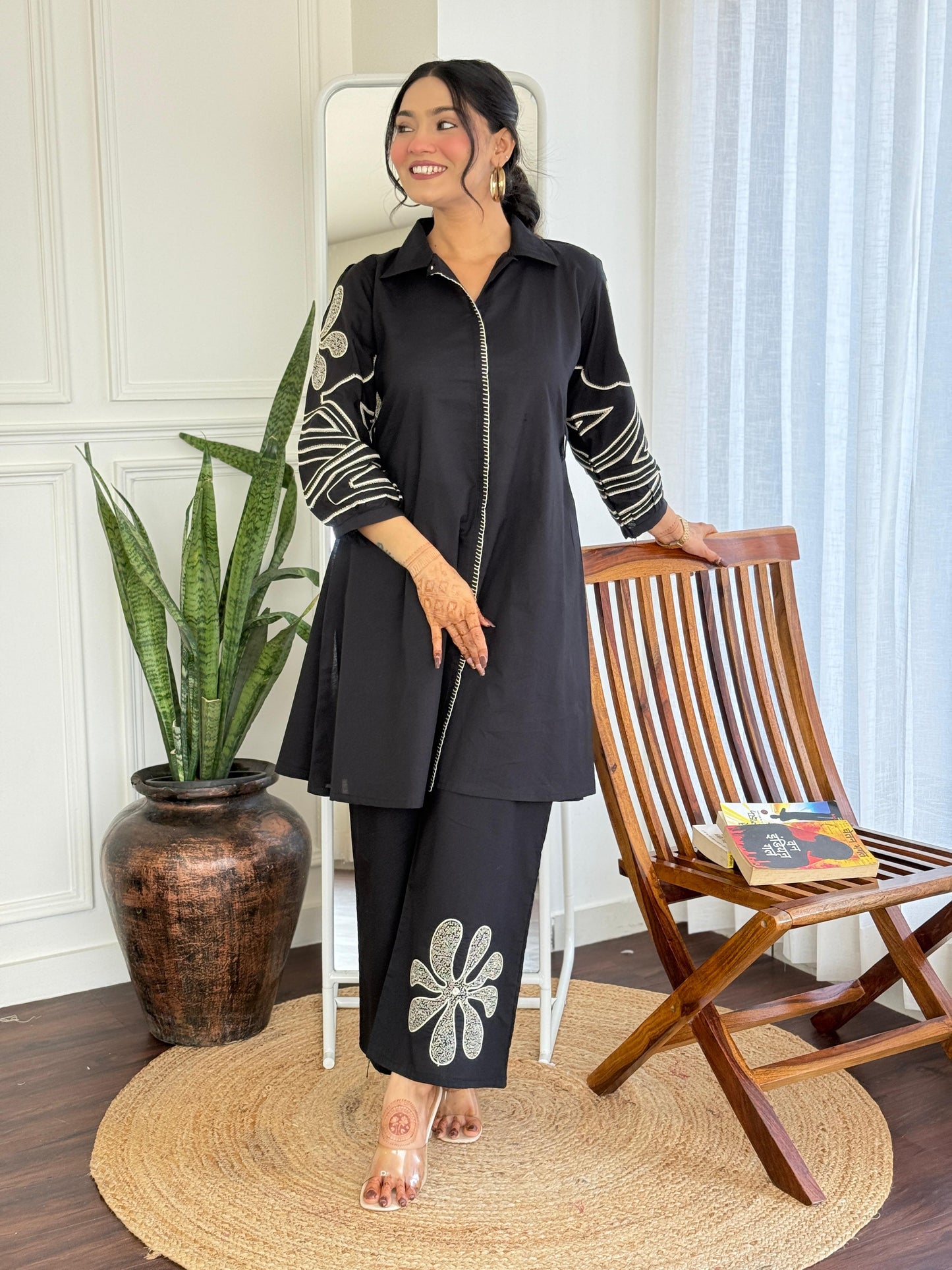 Pure Mull Cotton Designer Coord Set with Appliqué Work