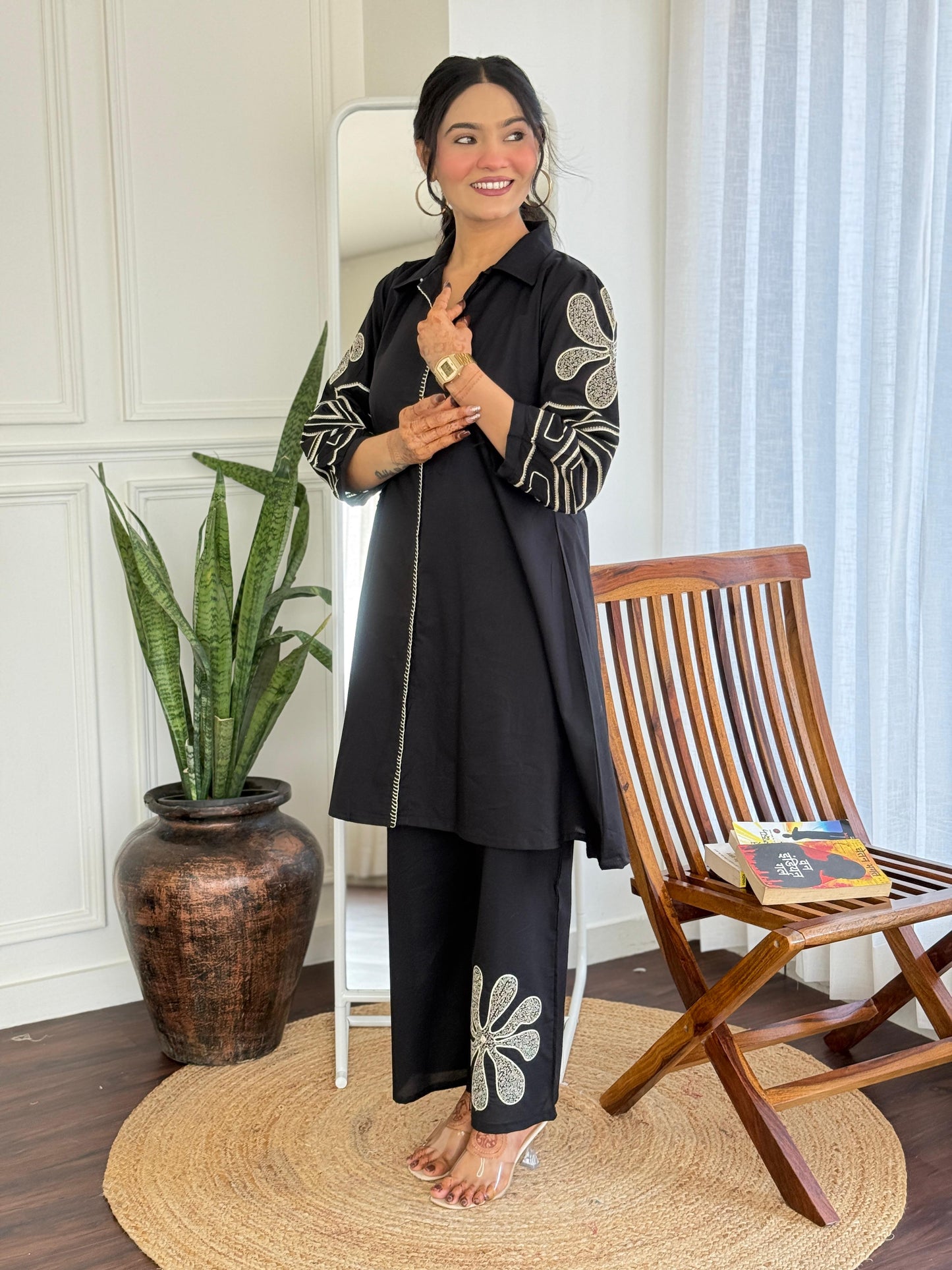 Pure Mull Cotton Designer Coord Set with Appliqué Work