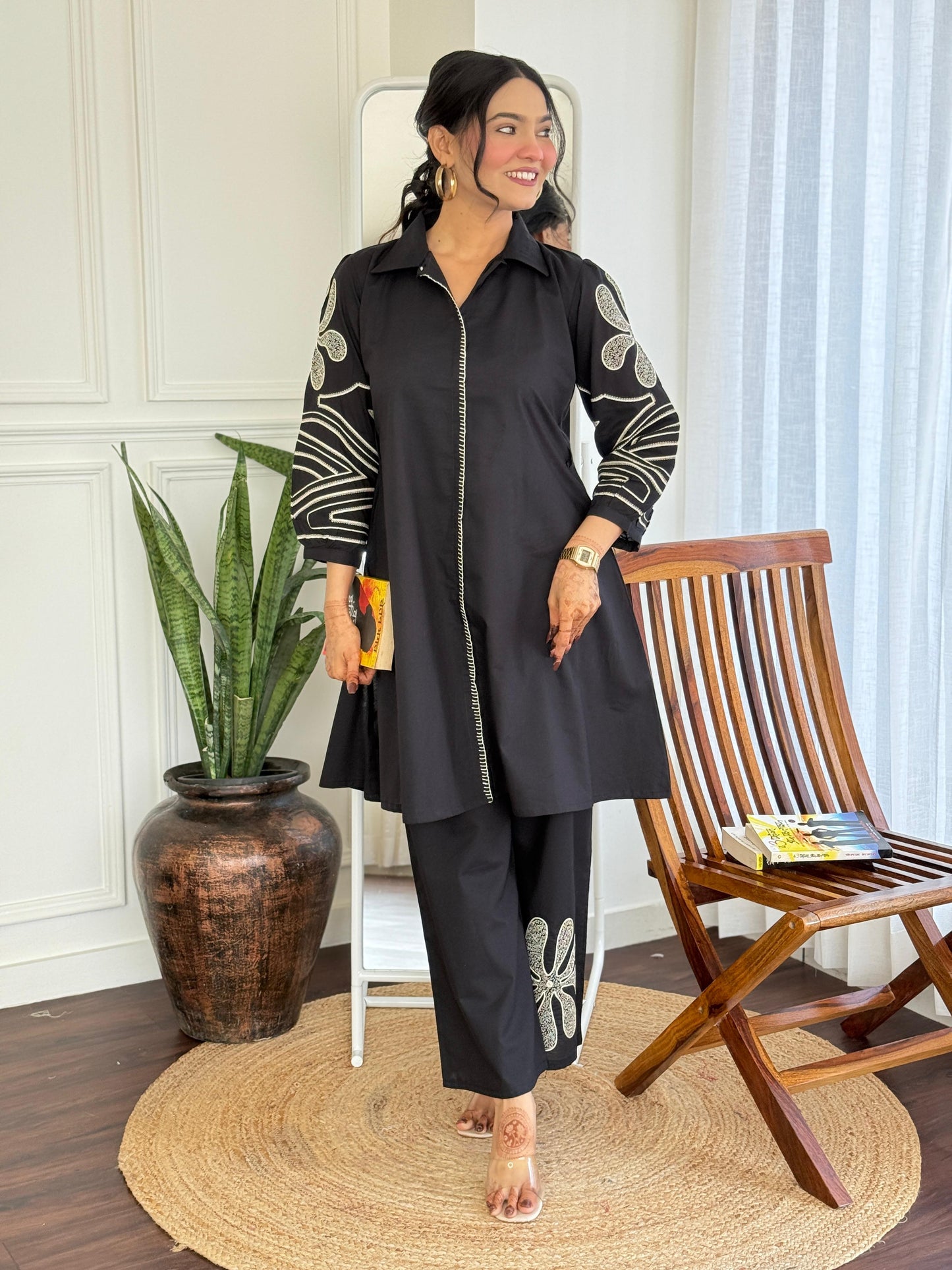 Pure Mull Cotton Designer Coord Set with Appliqué Work