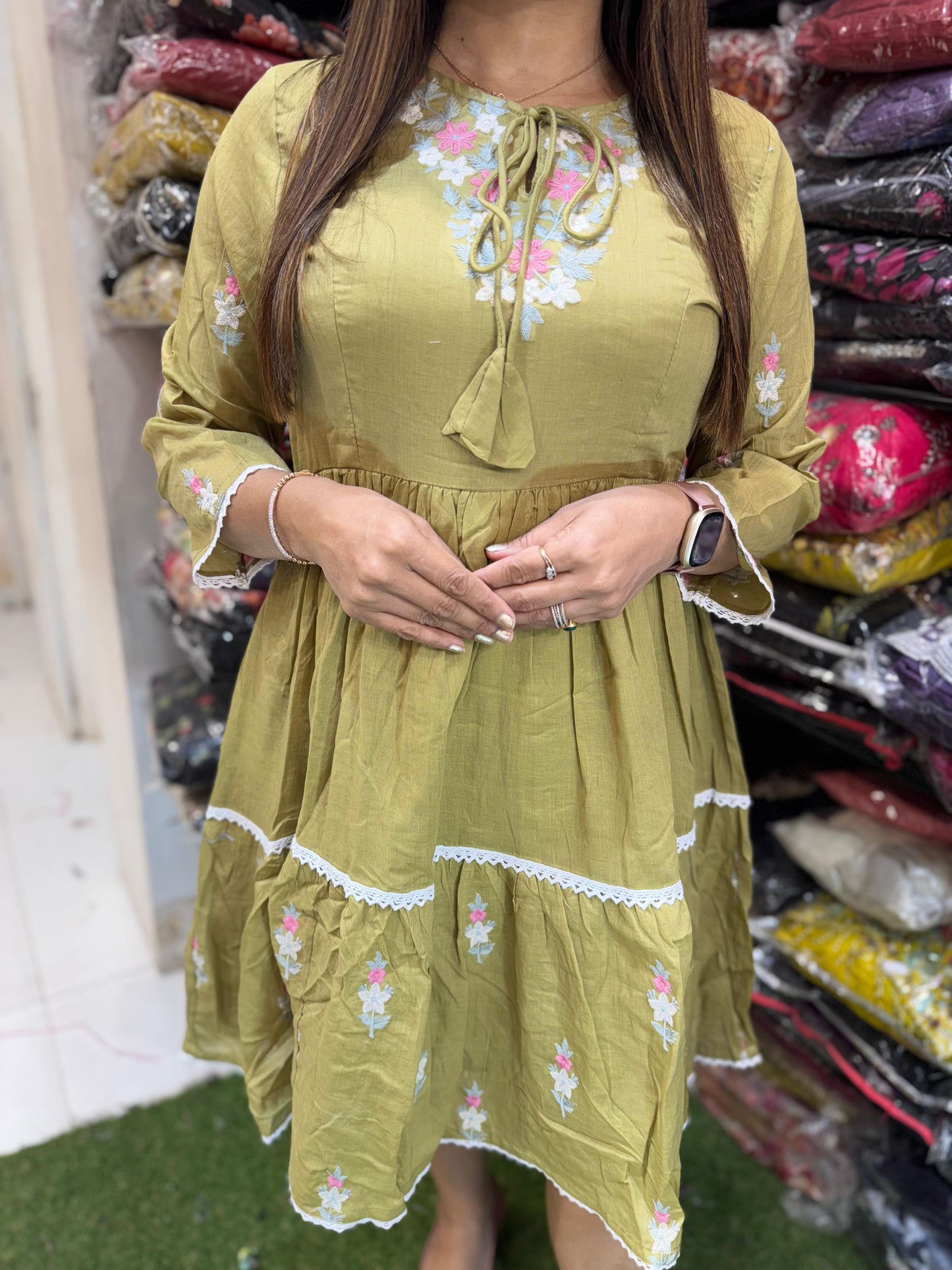 Pure Mulmul Cotton Midi Dress with Inner Lining
