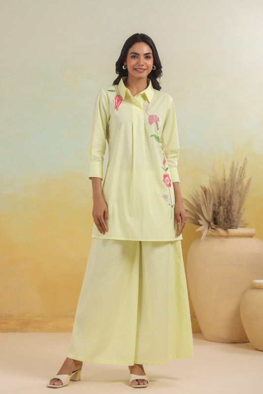 Pure Mull cotton Cordset Lemon Yellow Color