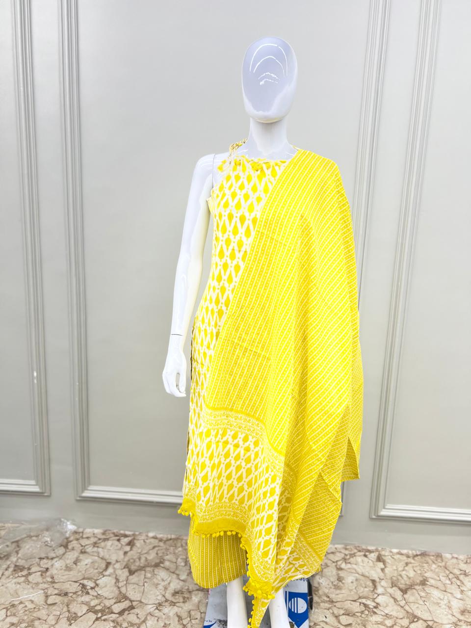 Halter Neck Cotton Palazzo set Yellow Color