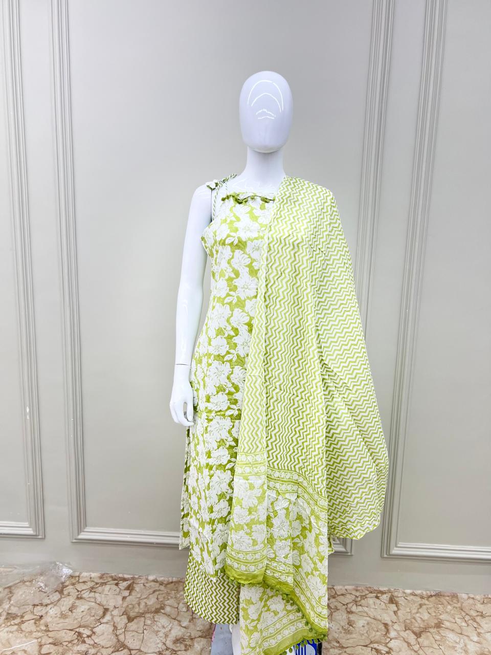 Halter Neck Cotton Palazzo set Green Color