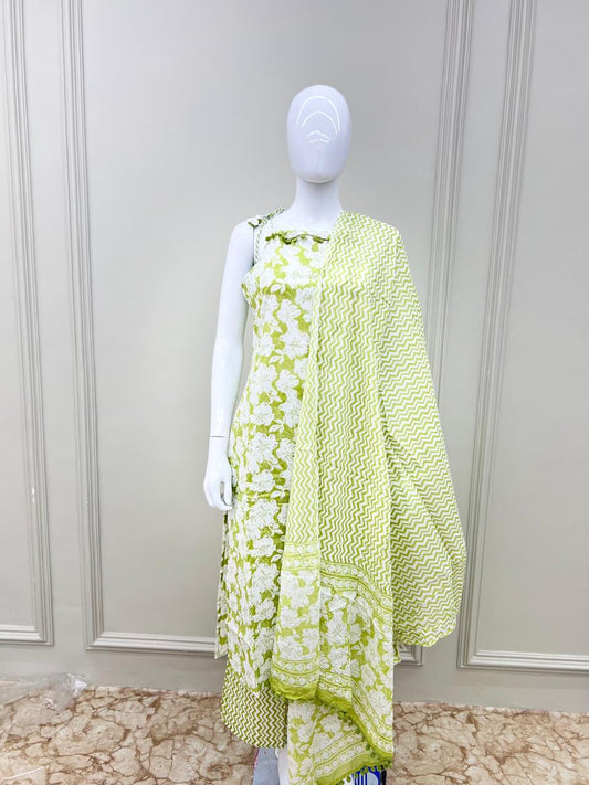 Halter Neck Cotton Palazzo set Green Color
